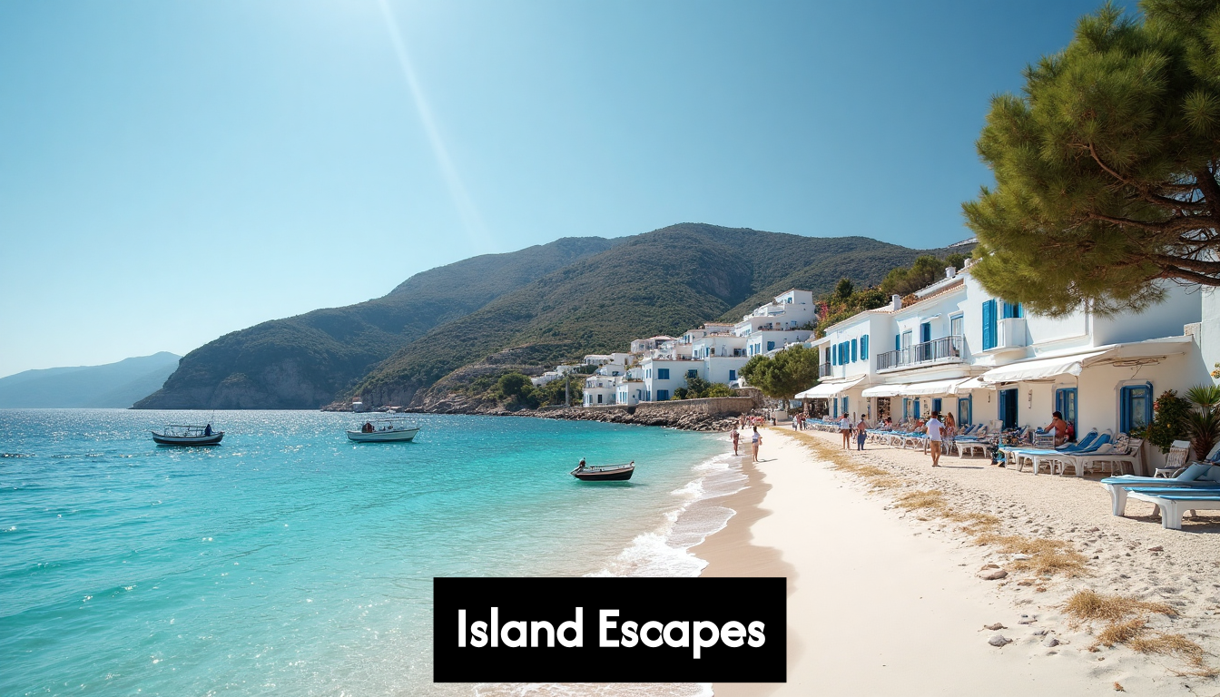 Quiet beach and village on a Greek island