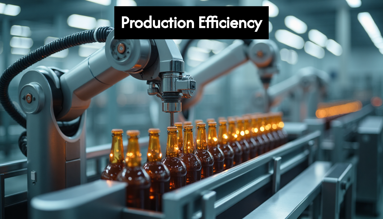 Robotic arm applying labels to bottles