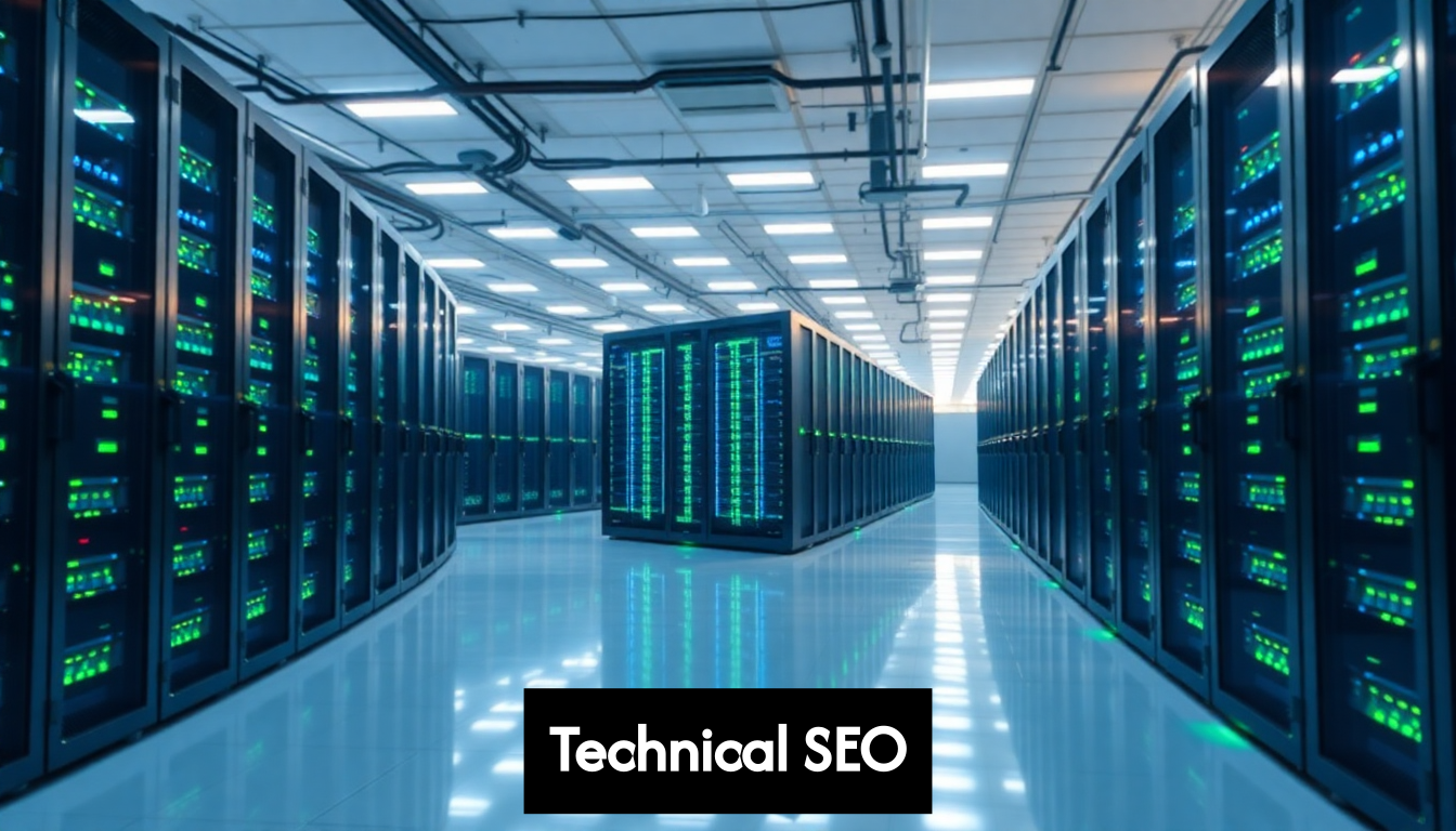 Rows of high-tech server racks with network lights