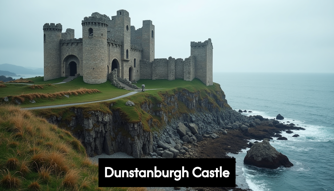 Ruins of Dunstanburgh Castle on the coast