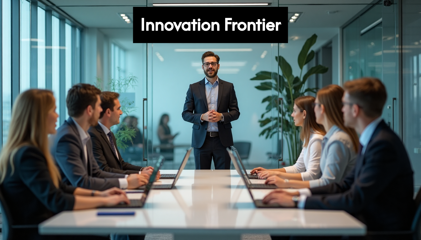 Sales professional presenting in high-tech office