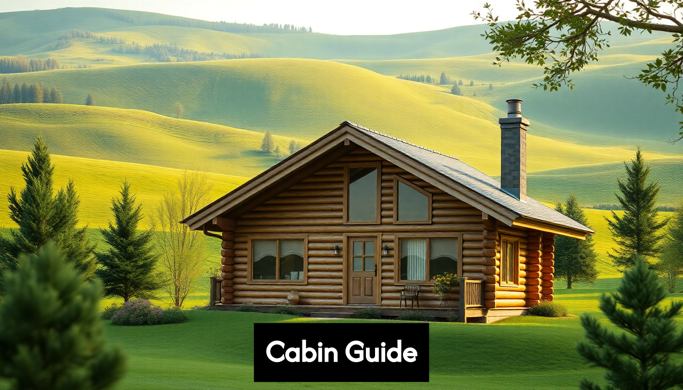 Scenic log cabin in countryside landscape