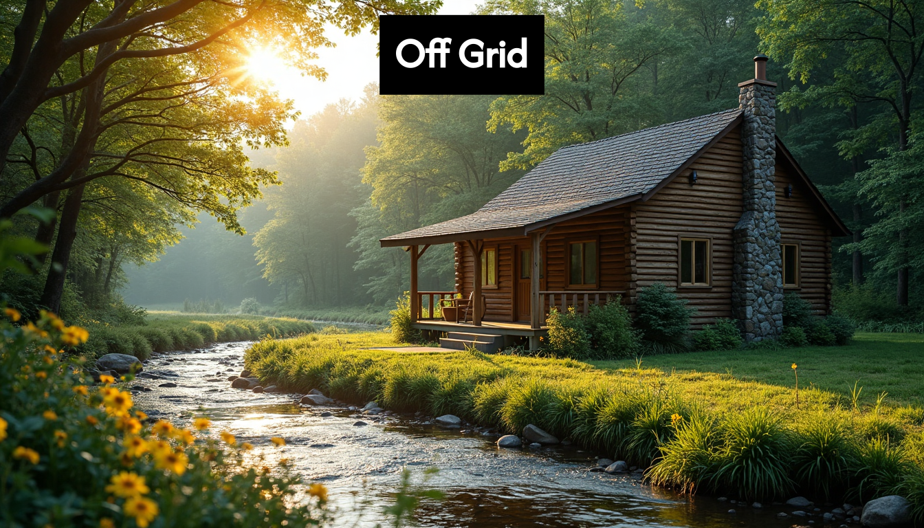 Scenic off grid forest cabin with river view