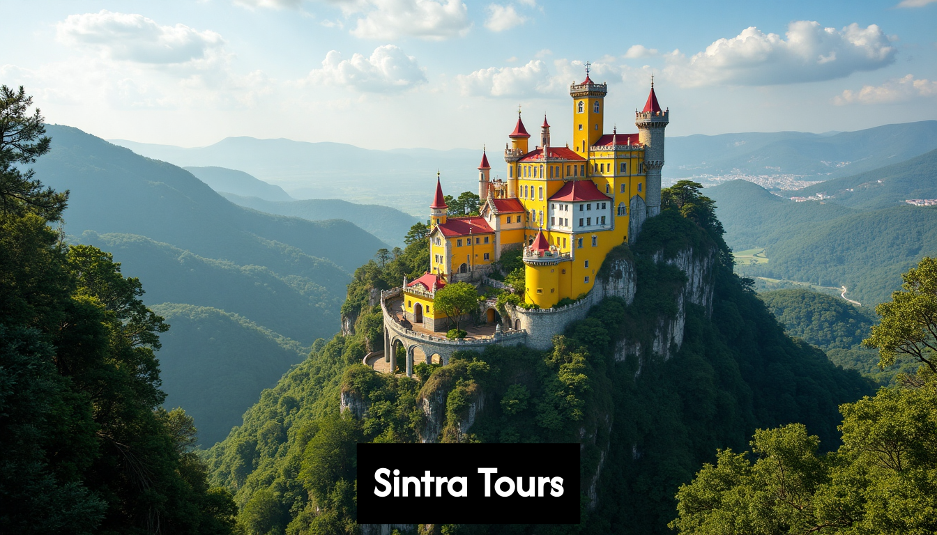 Scenic view of Sintra's colorful palaces amidst hills