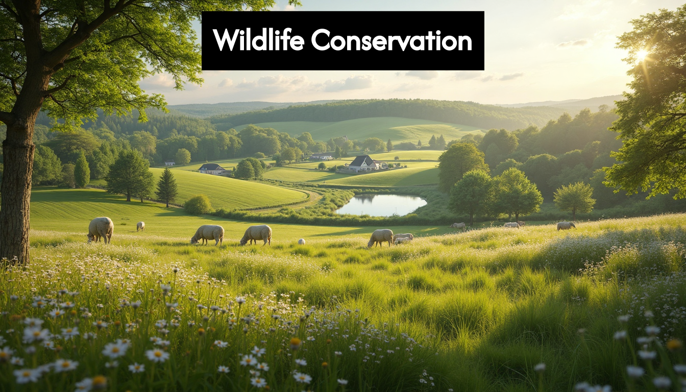 Scenic vista of wildlife conservation farm landscape