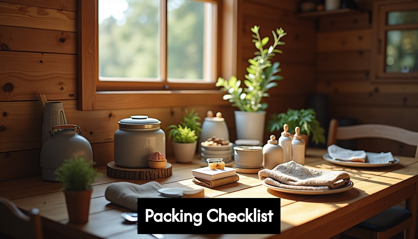 Self-catering supplies ready on cabin kitchen table