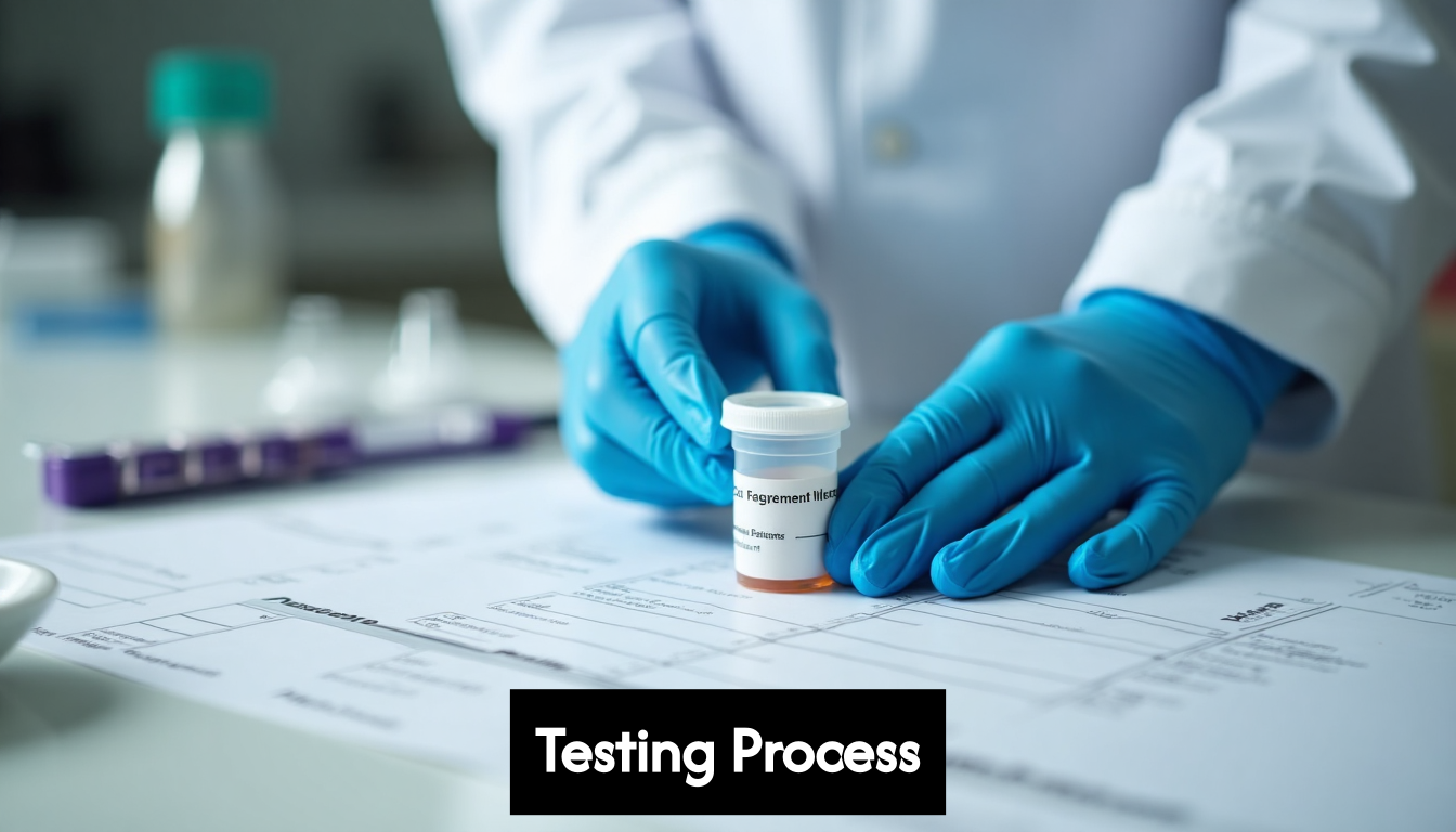 Semen sample cup and laboratory paperwork