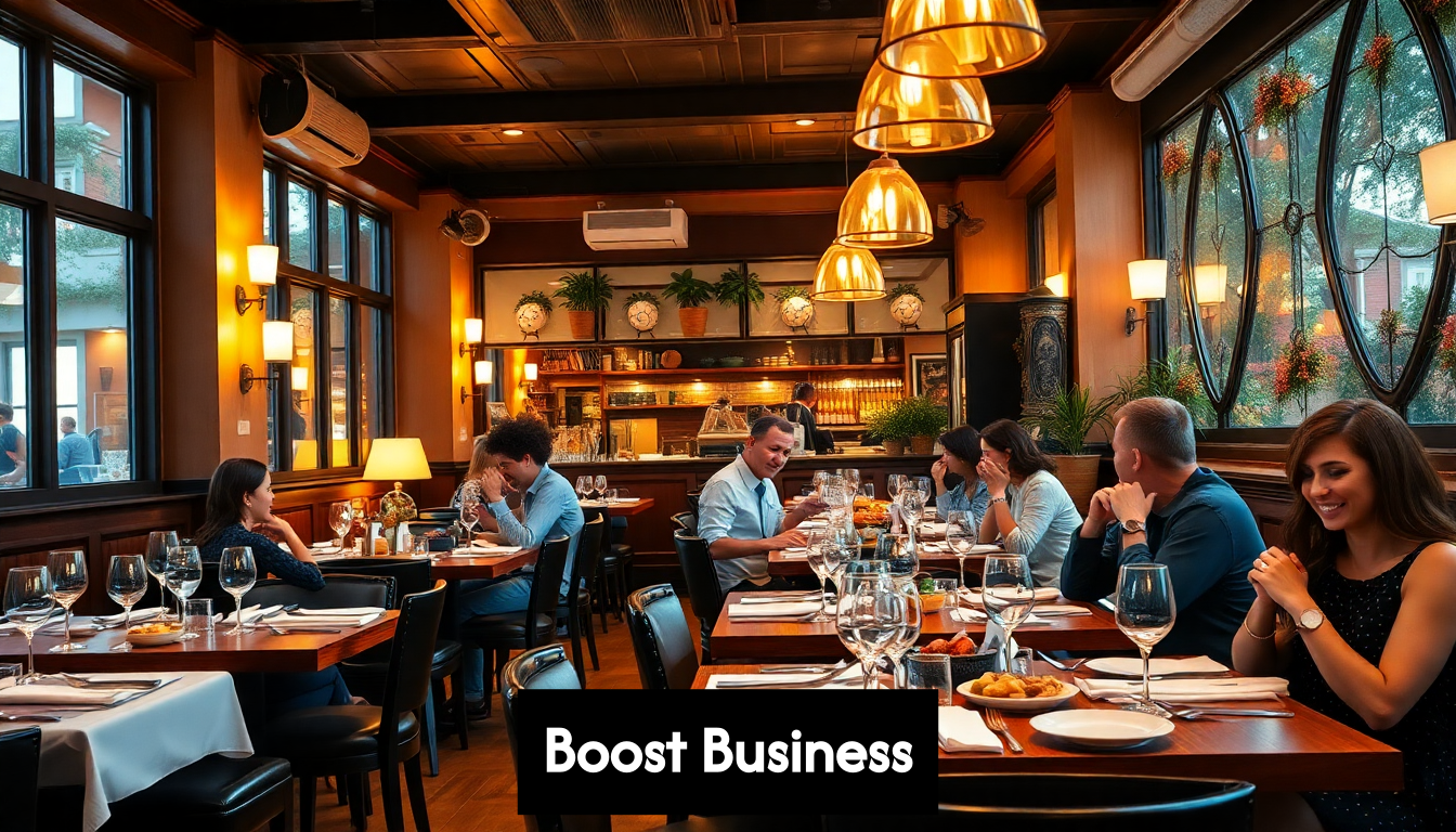 Restaurant interior with warm lighting