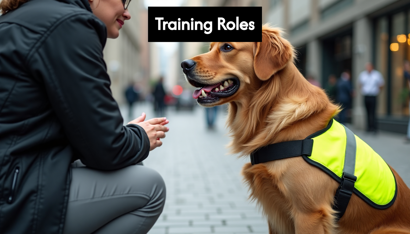 Service dog in training focusing on handler