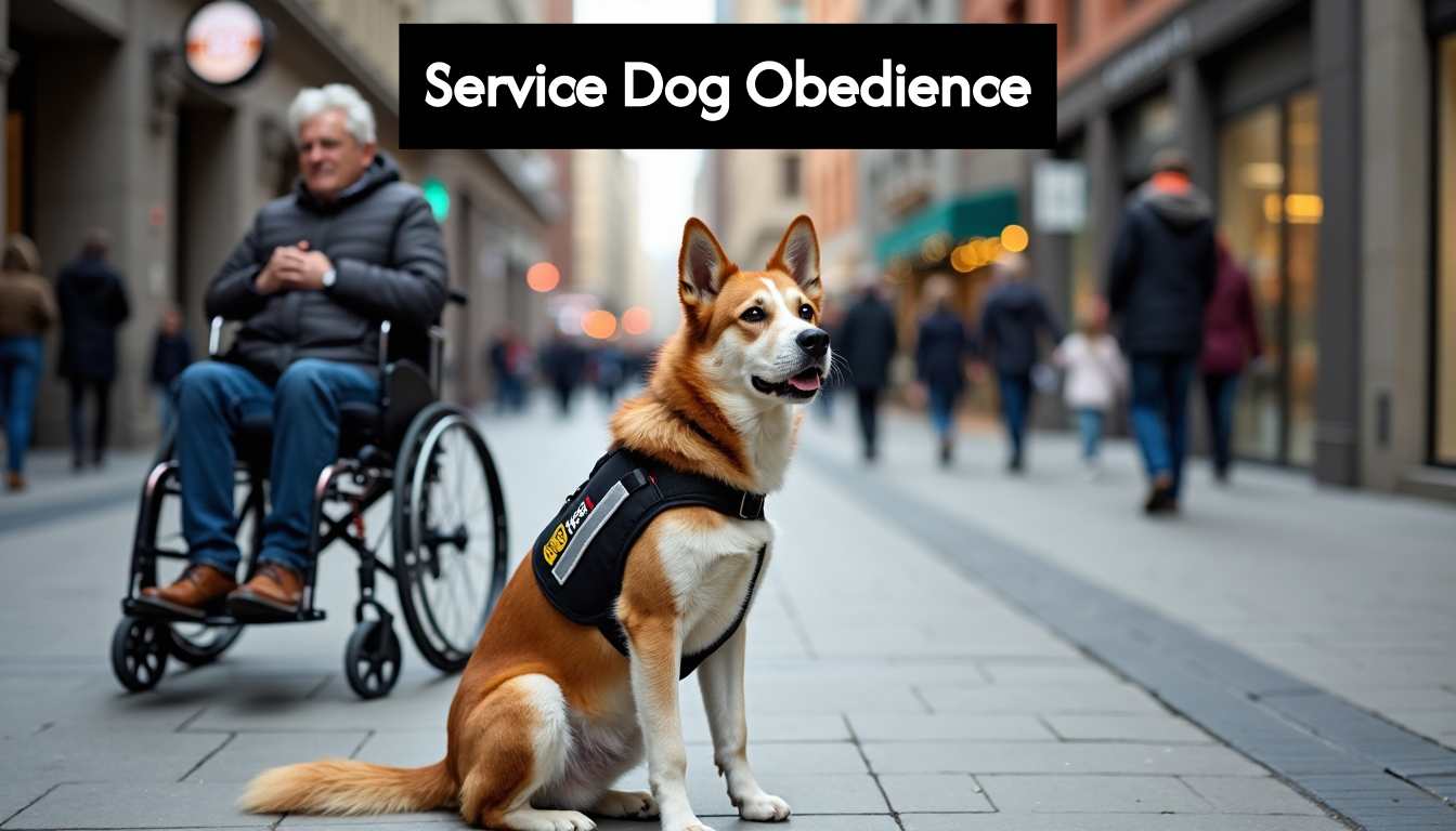 Service dog with handler in urban environment