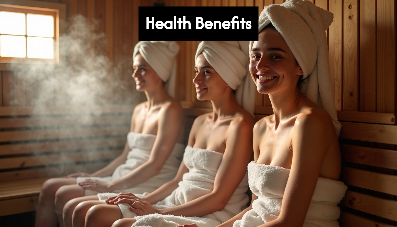 Several people relaxing inside a steamy sauna