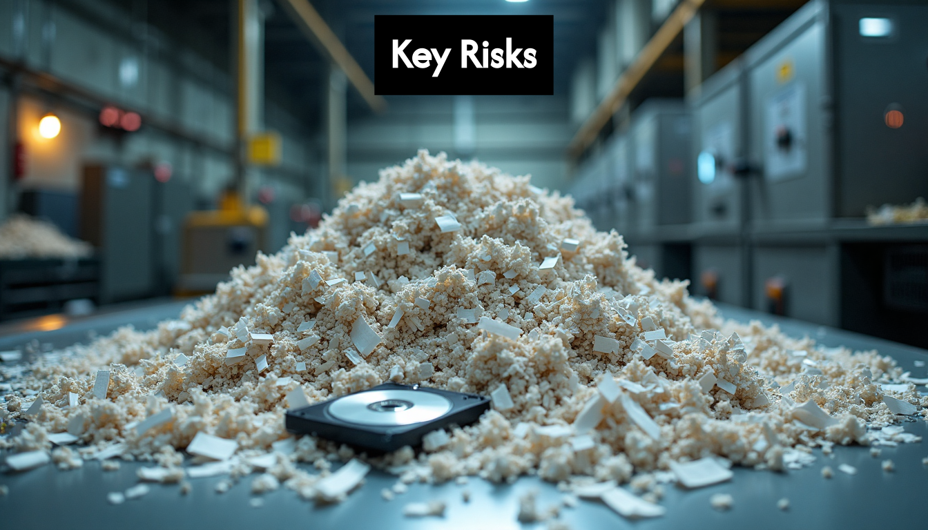 Shredded documents and destroyed devices on table