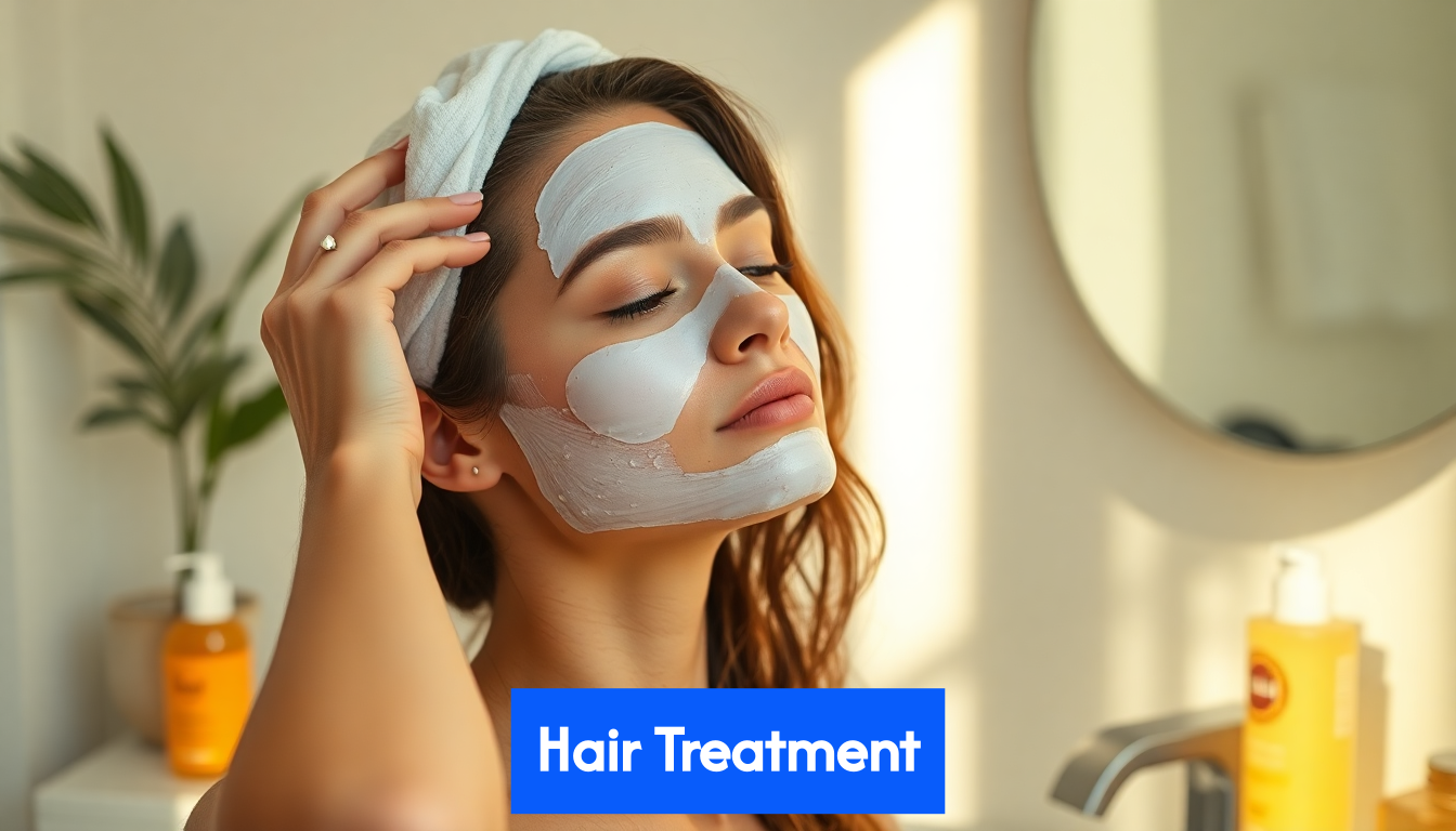 Woman applying hair treatment