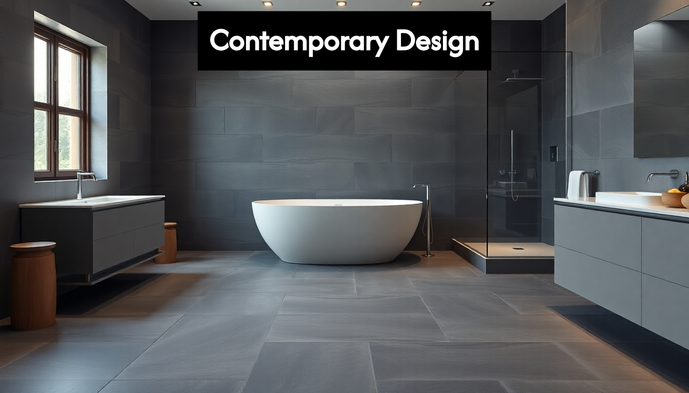 Contemporary slate tile bathroom