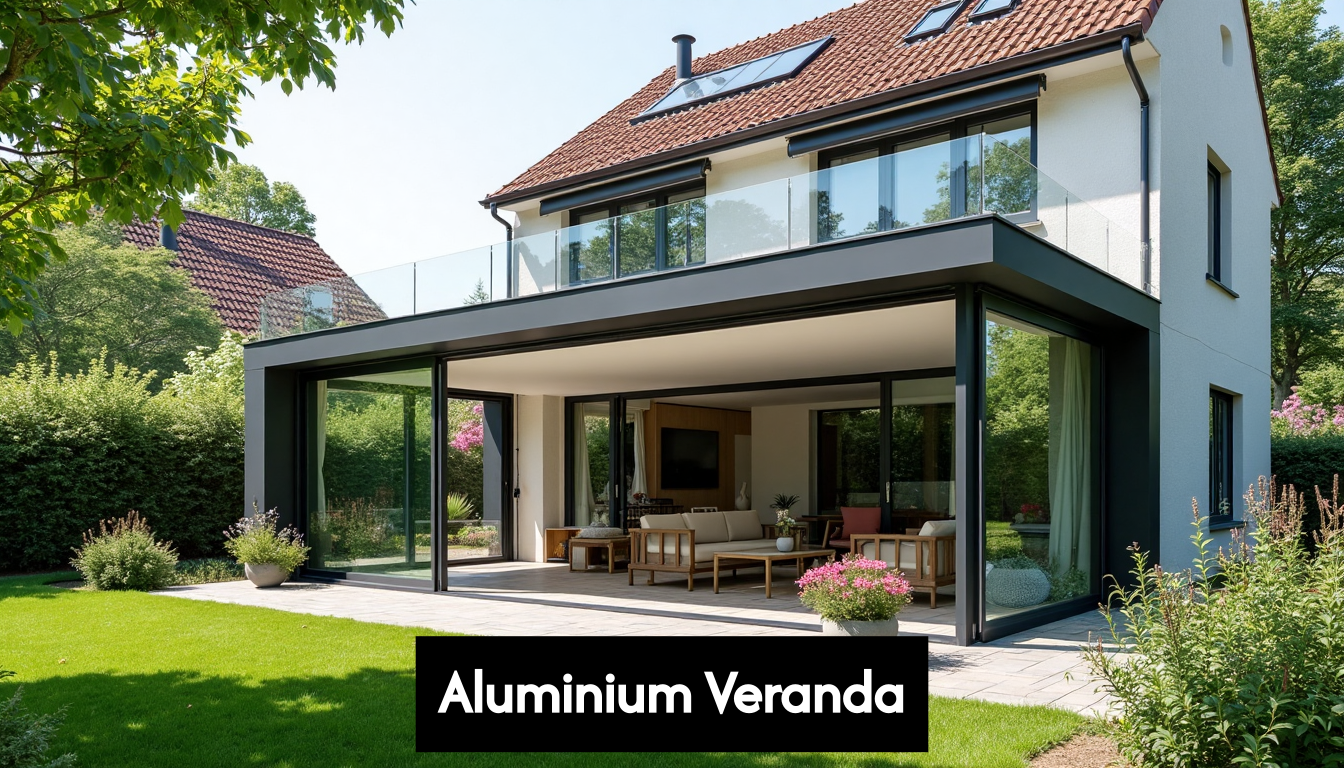 Sleek aluminium veranda attached to home exterior