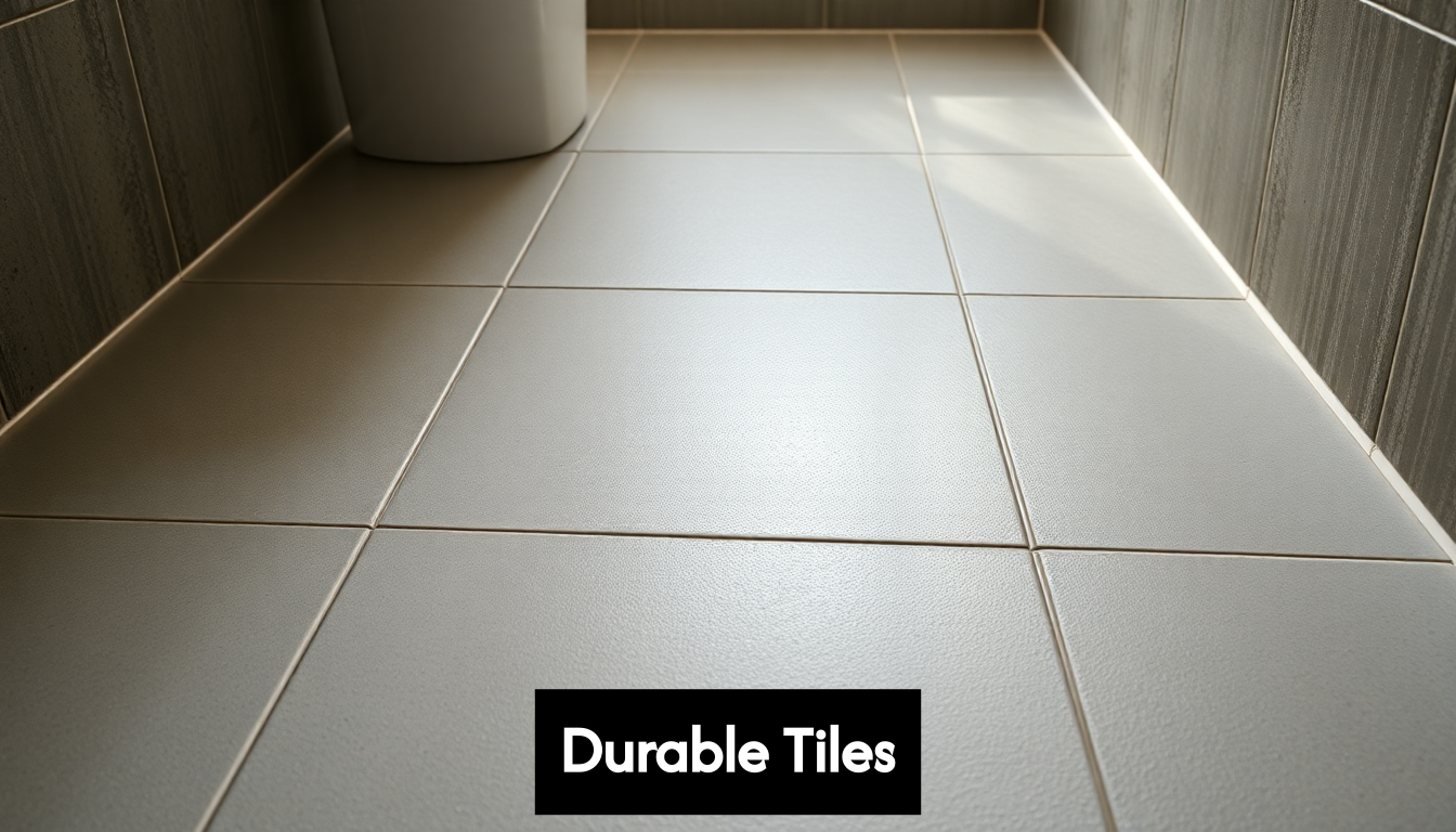 Slip-resistant porcelain tile floor in wet room