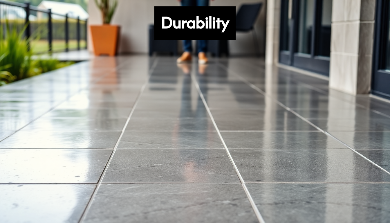 Slip-resistant wet outdoor patio tiles after rain