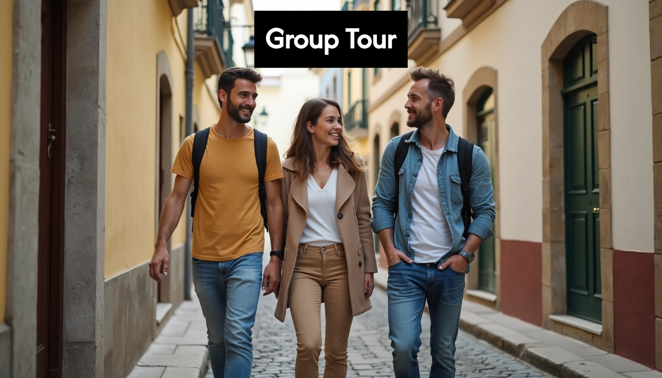 Small group walking on a historic street in Portugal