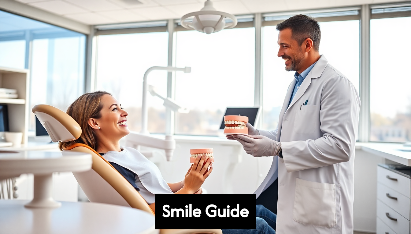 Smiling patient with orthodontist in modern dental clinic