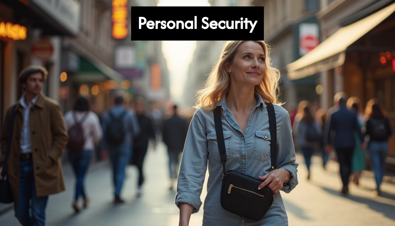 Solo traveler using safe habits in city