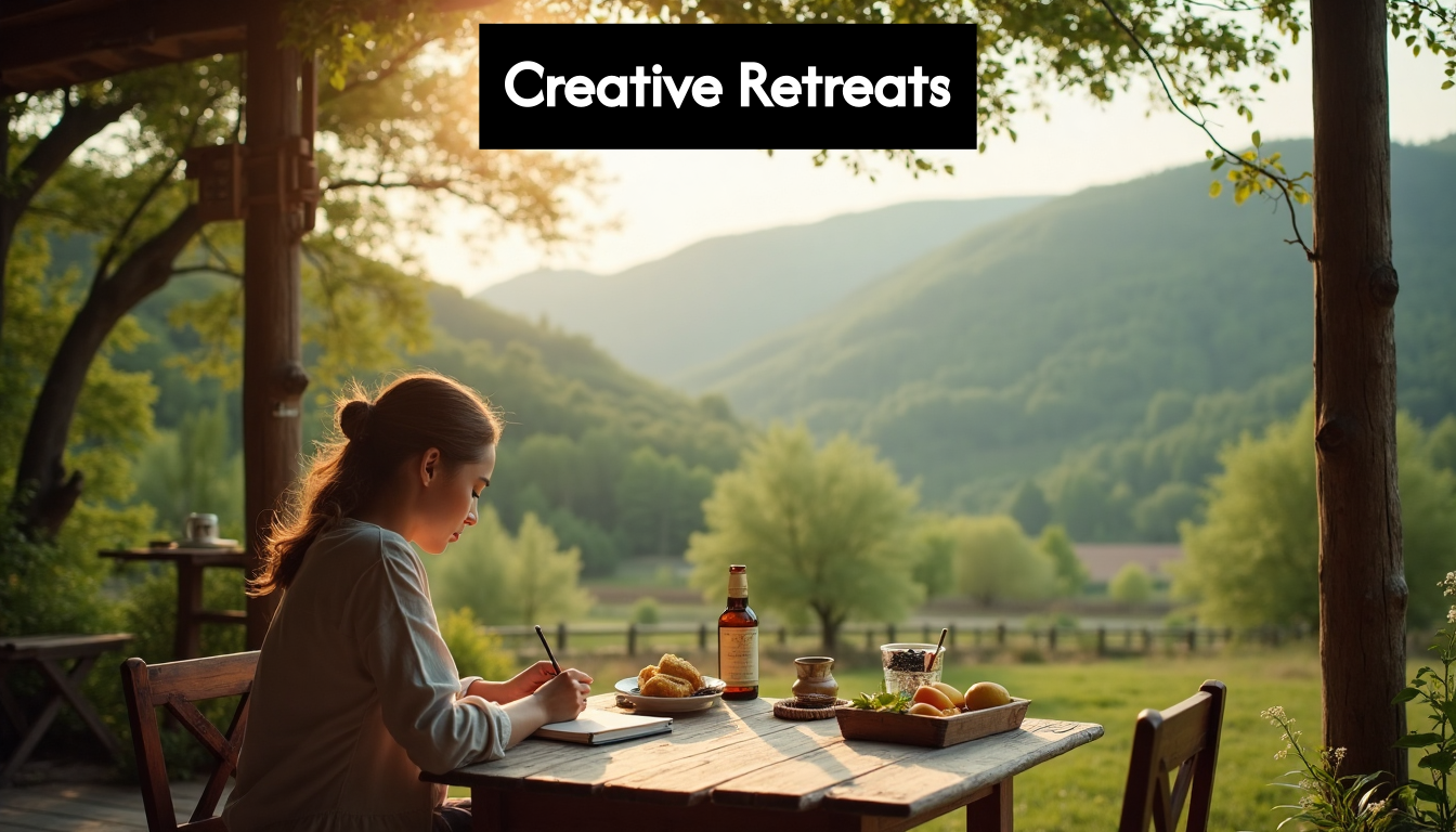 Solo traveller journaling at rural retreat