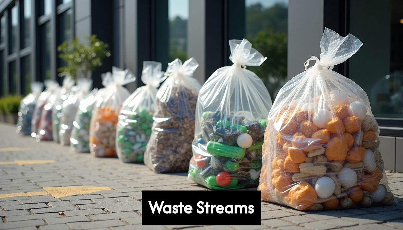 Sorted business waste bags ready for collection