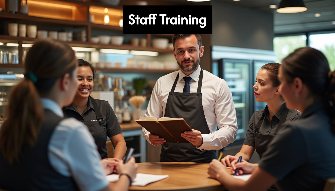 Staff learning upselling during restaurant training