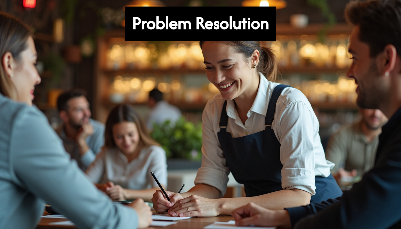 Miembro del personal escuchando con empatía al cliente del restaurante