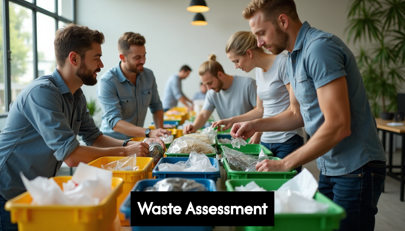 Staff sorting waste into separate bins in office