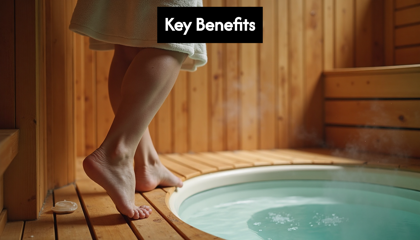 Stepping from sauna to cold plunge in wellness routine