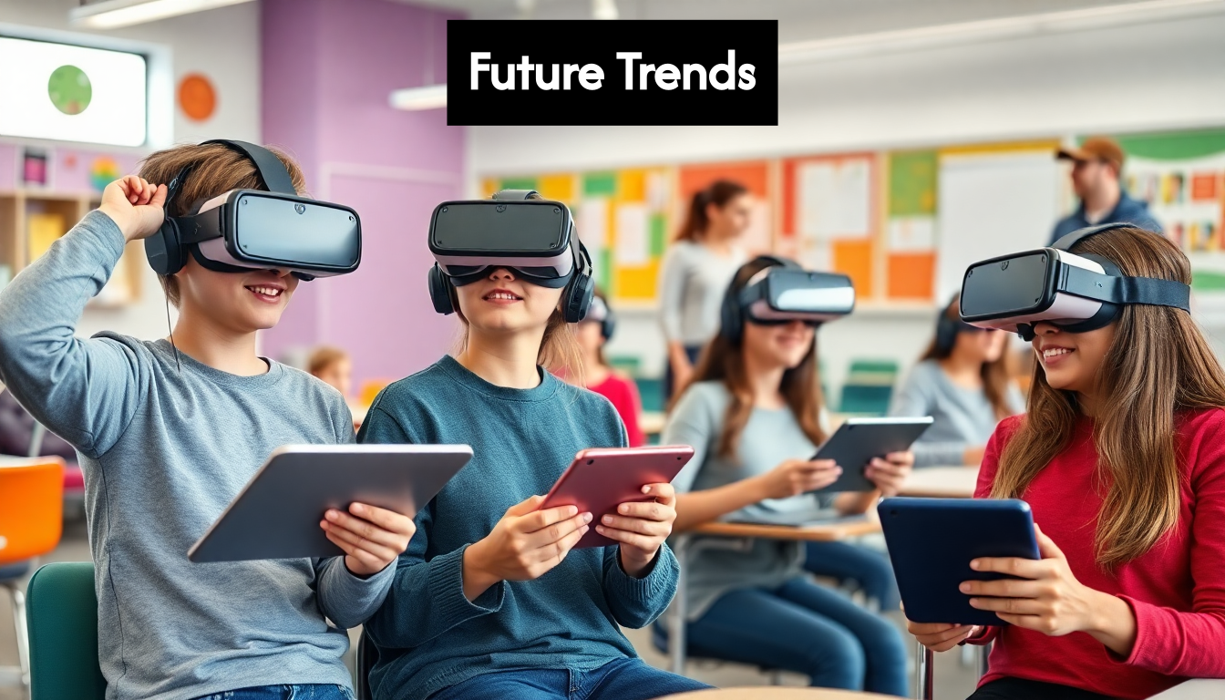 Students using VR headsets in classroom