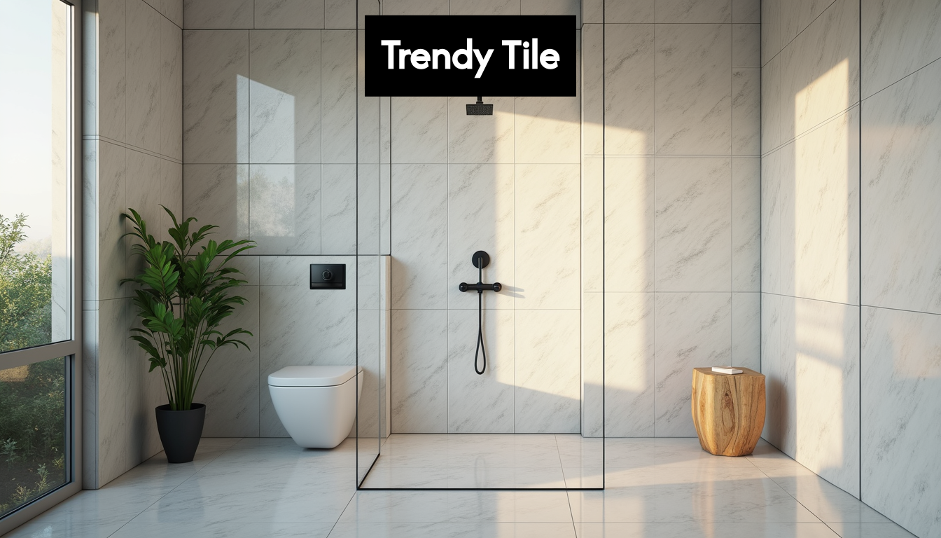 Stylish modern shower with trendy tile walls
