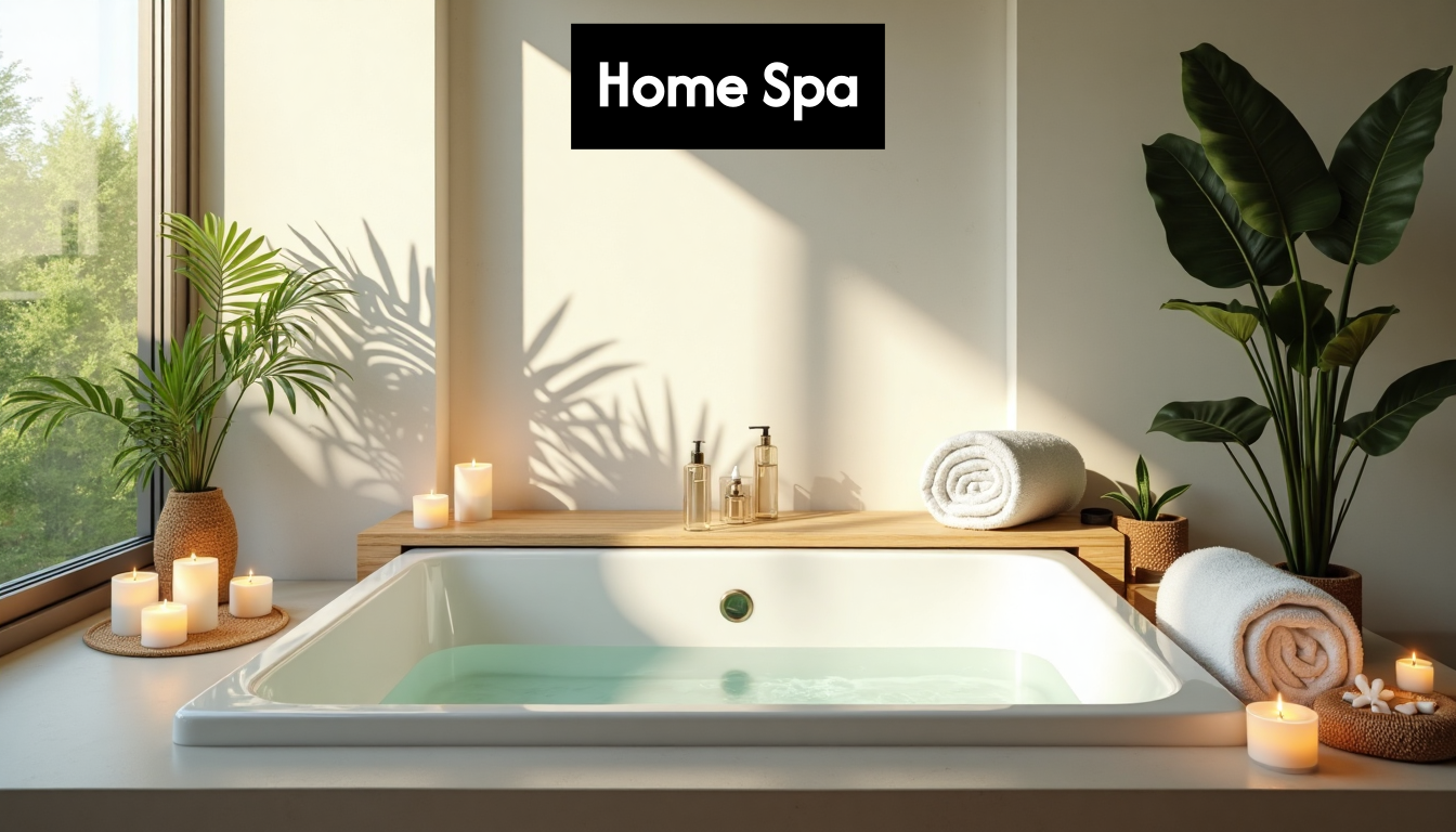 Sunlit modern home spa bathroom with plants
