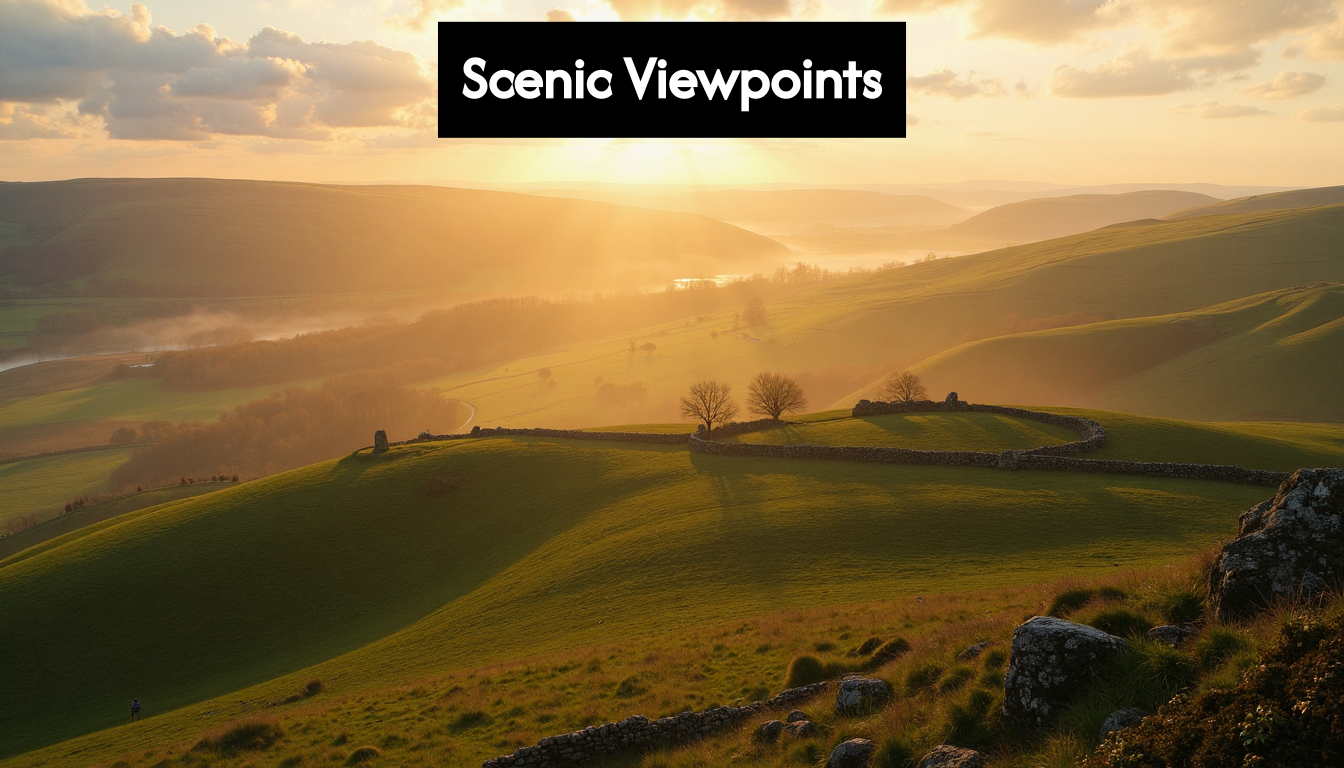 Sunrise over Northumberland National Park hills
