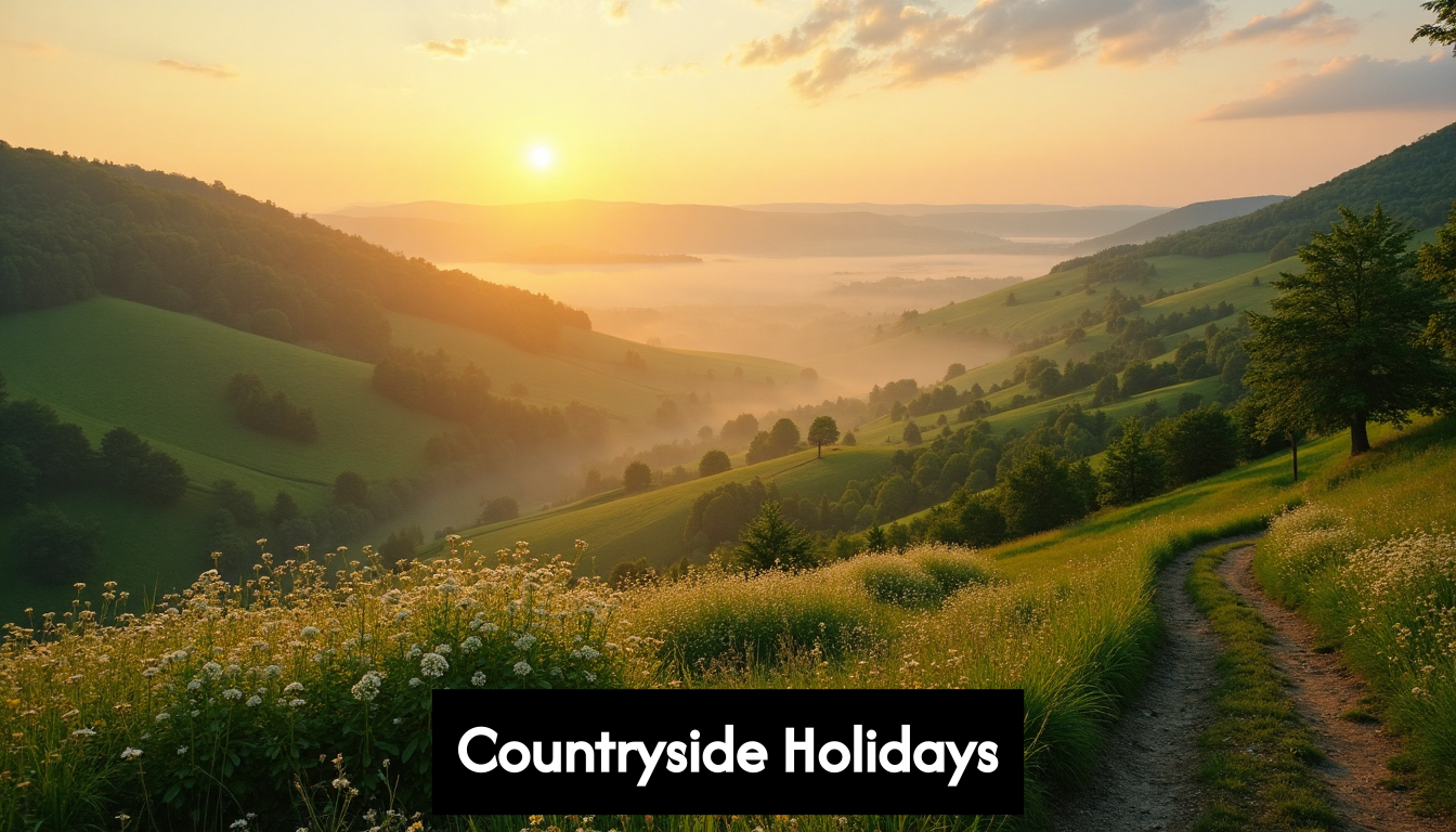 Sunrise over peaceful countryside landscape