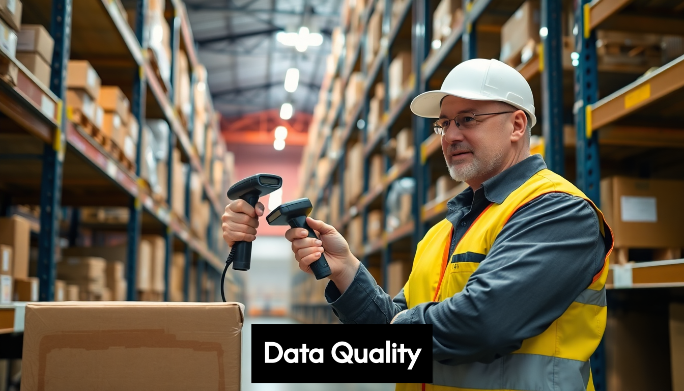 Supervisor scanning labelled packages in warehouse