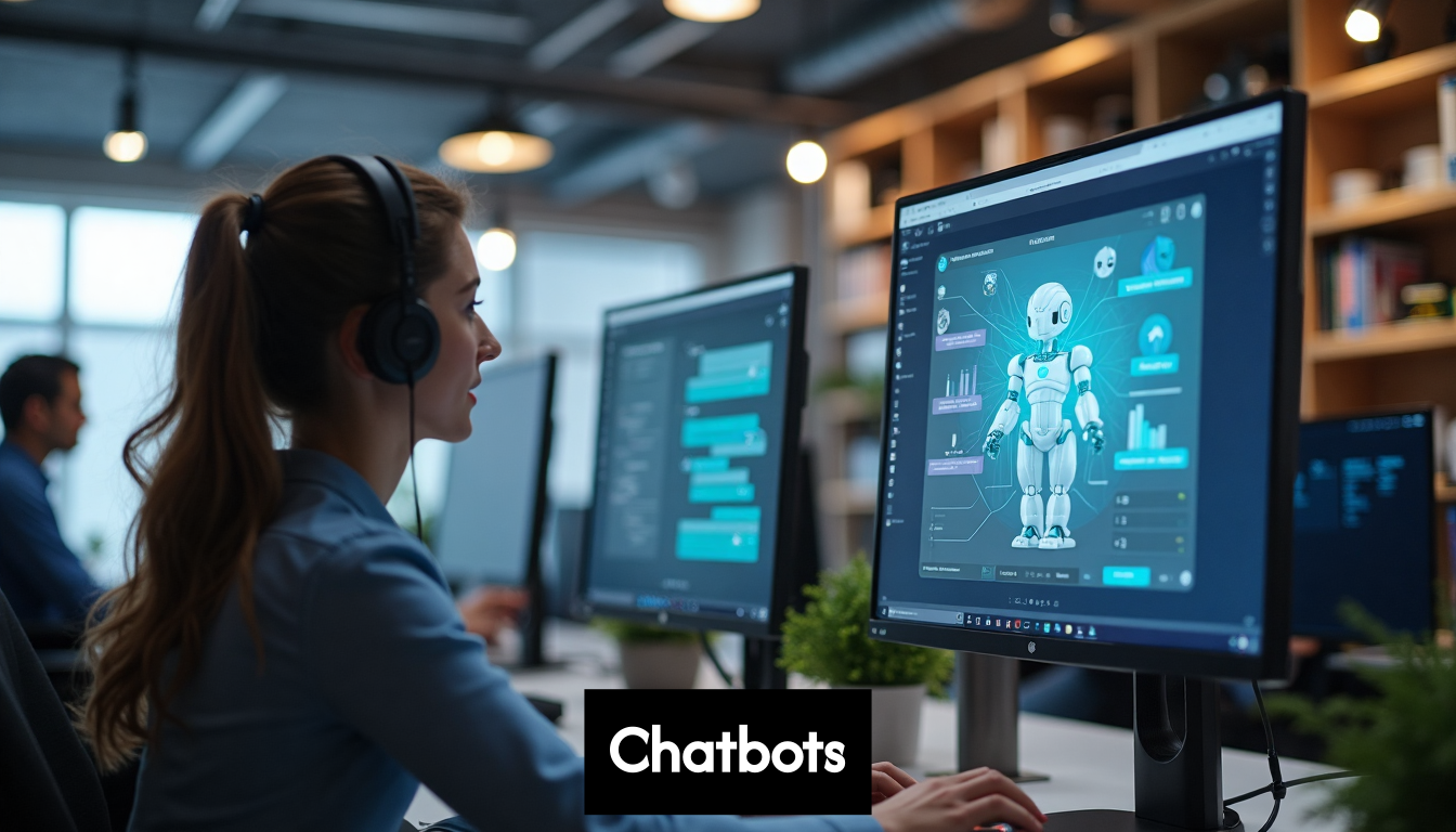 Support agent using AI chatbot on screen