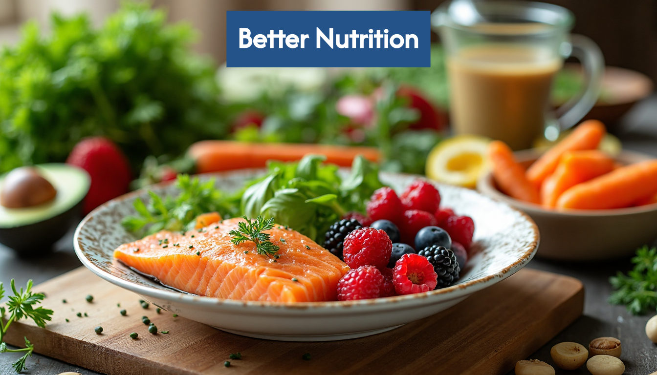 Table with colorful nutrient-rich foods