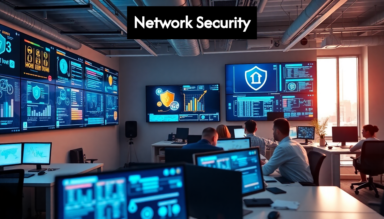 Modern office with network security setup