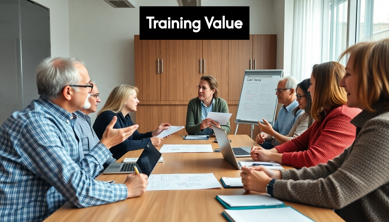 Team brainstorming session around table