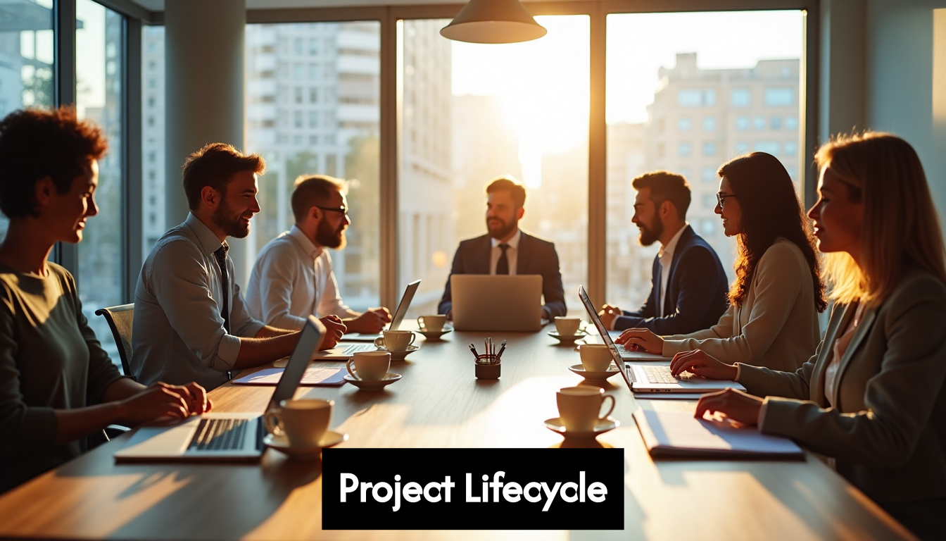 Team collaborating in bright modern office