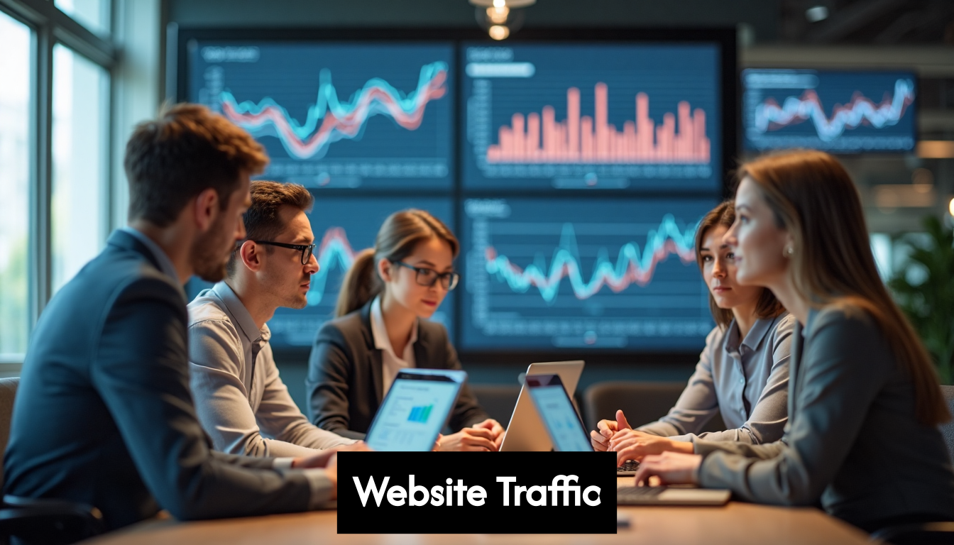 Team reviewing web analytics on laptops