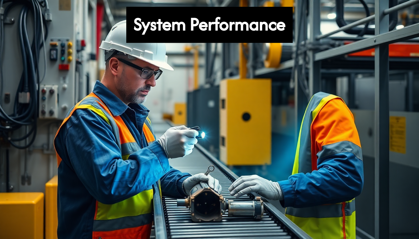 Technician performing conveyor system maintenance