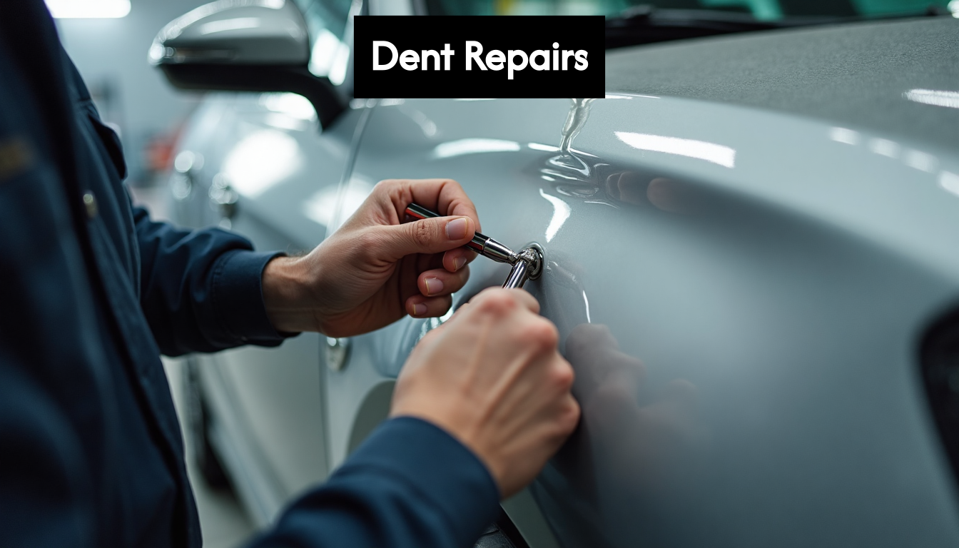 Technician performing paintless dent removal