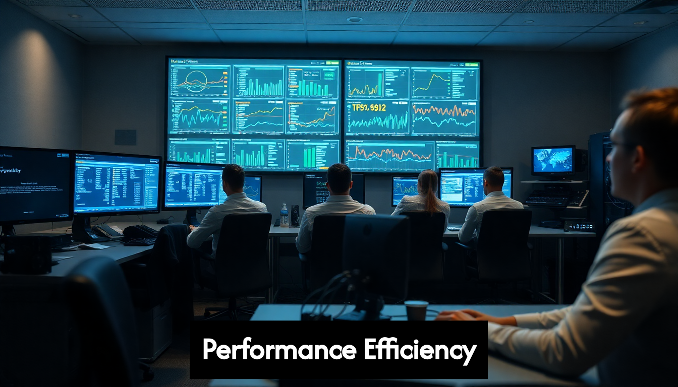 Technicians monitoring network performance in operations center