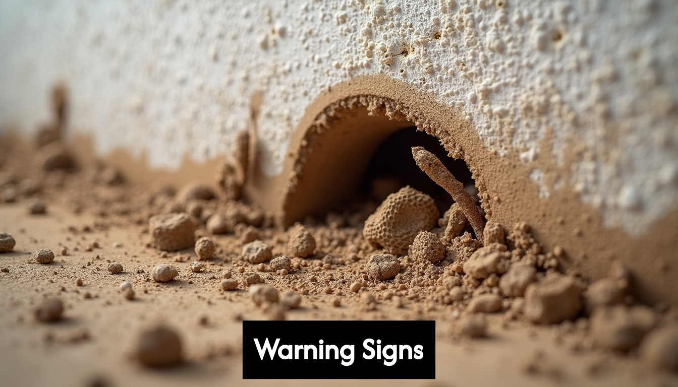 Termite mud tubes on building foundation