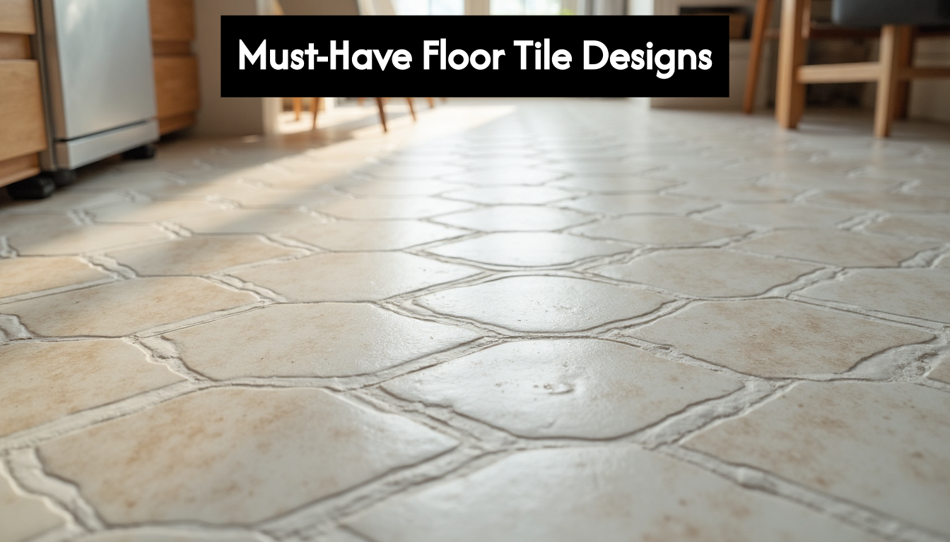 Textured floor tiles with geometric pattern