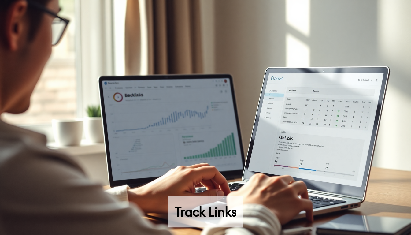 Person auditing backlinks on laptop