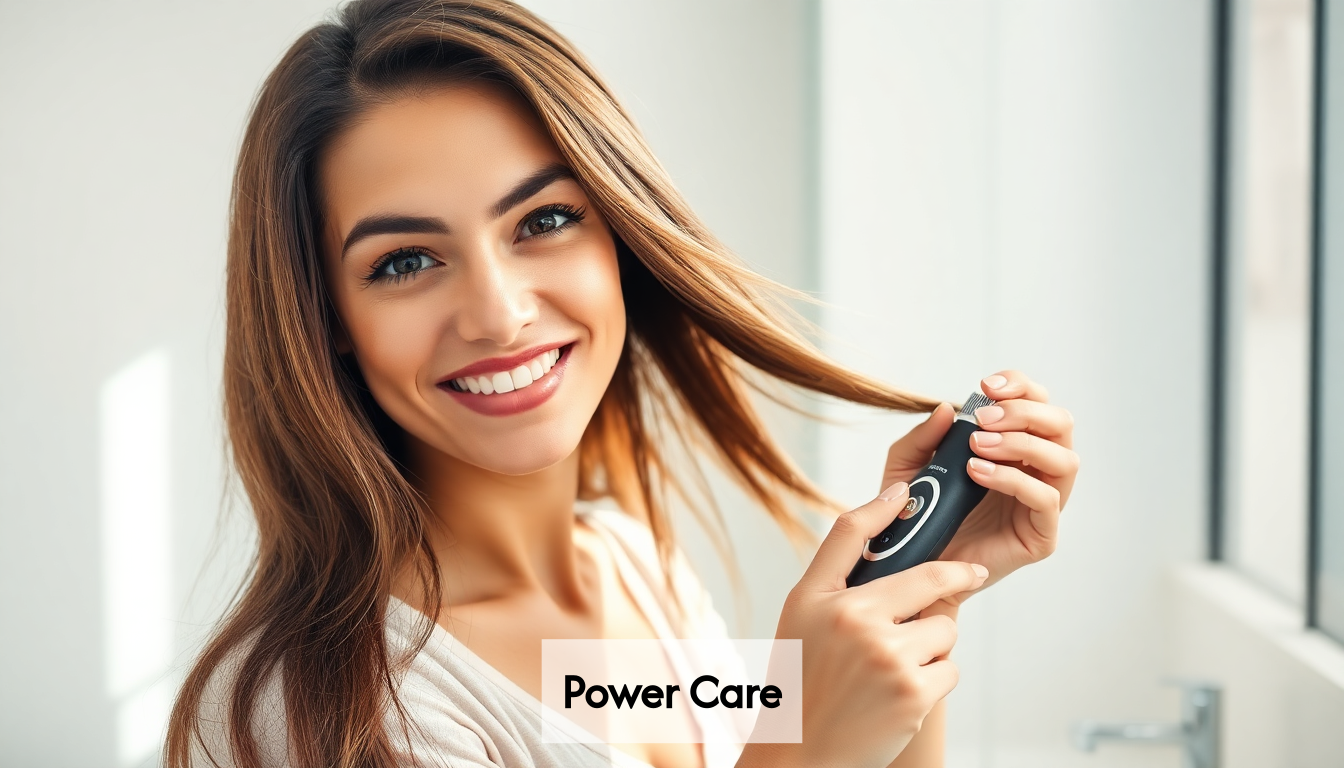 Woman using electric split end trimmer
