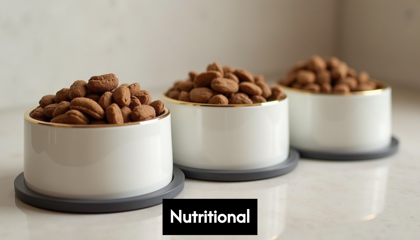Three bowls showing different puppy food portion sizes.